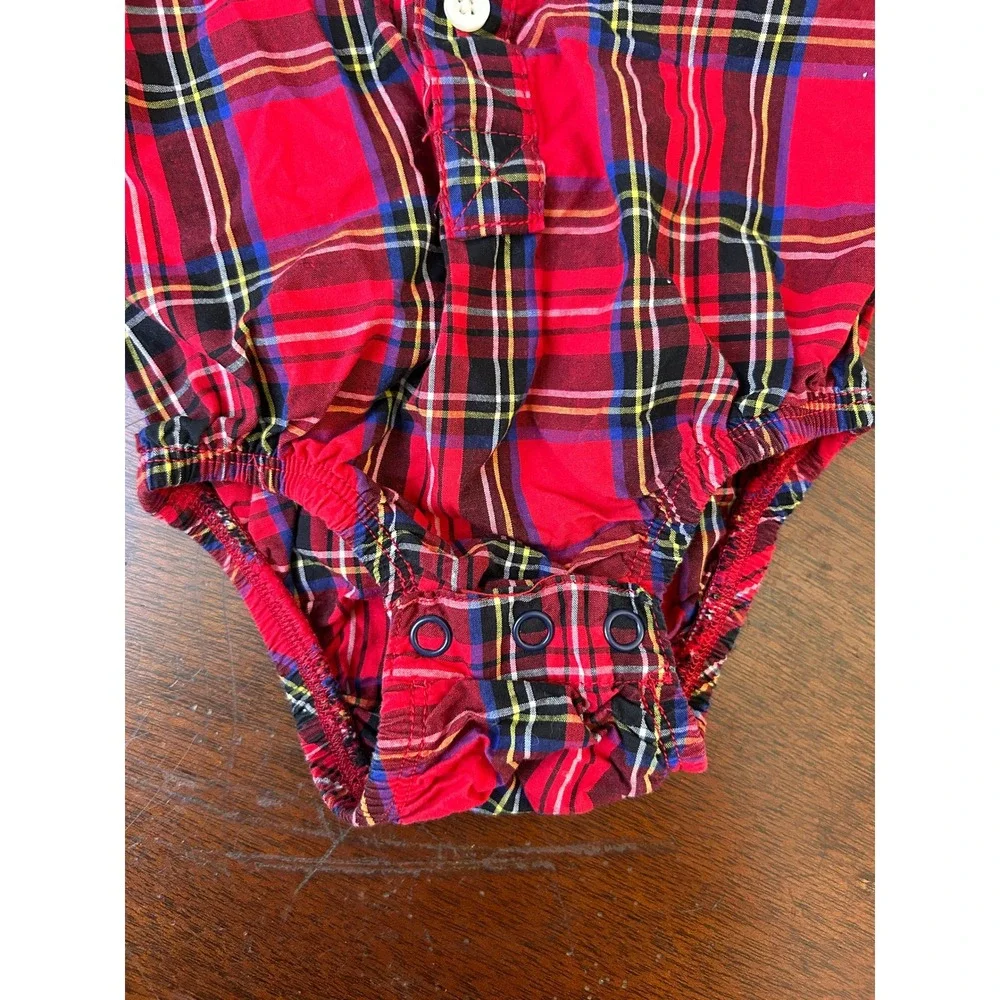 OshKosh Bgosh Baby Boys Red Plaid Long Sleeve Button Front Bodysuit 18 Months